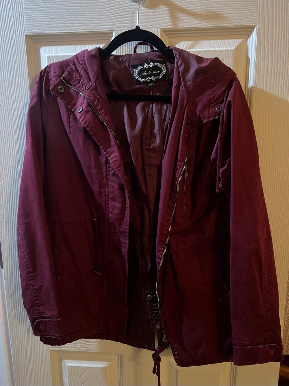 Ambiance Burgundy Hooded Utility Jacket for Women